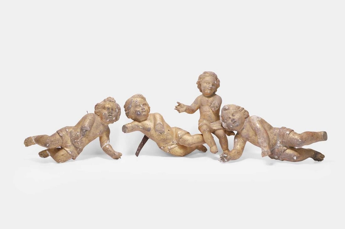 Four carved giltwood cherub figures, 18th century, Italian, (1 of 3)