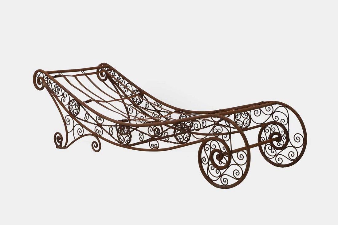 An iron garden daybed, 19th century, (1 of 3)