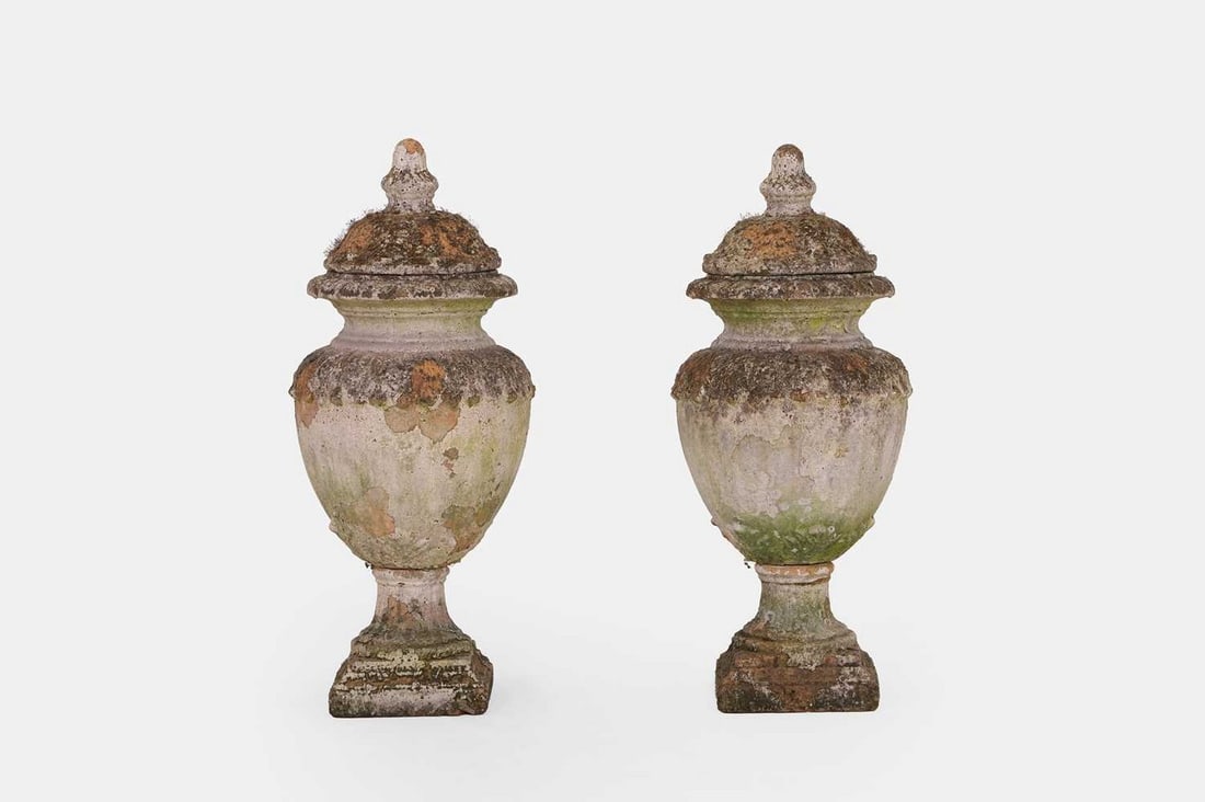 A pair of terracotta garden urns, 19th century, (1 of 3)