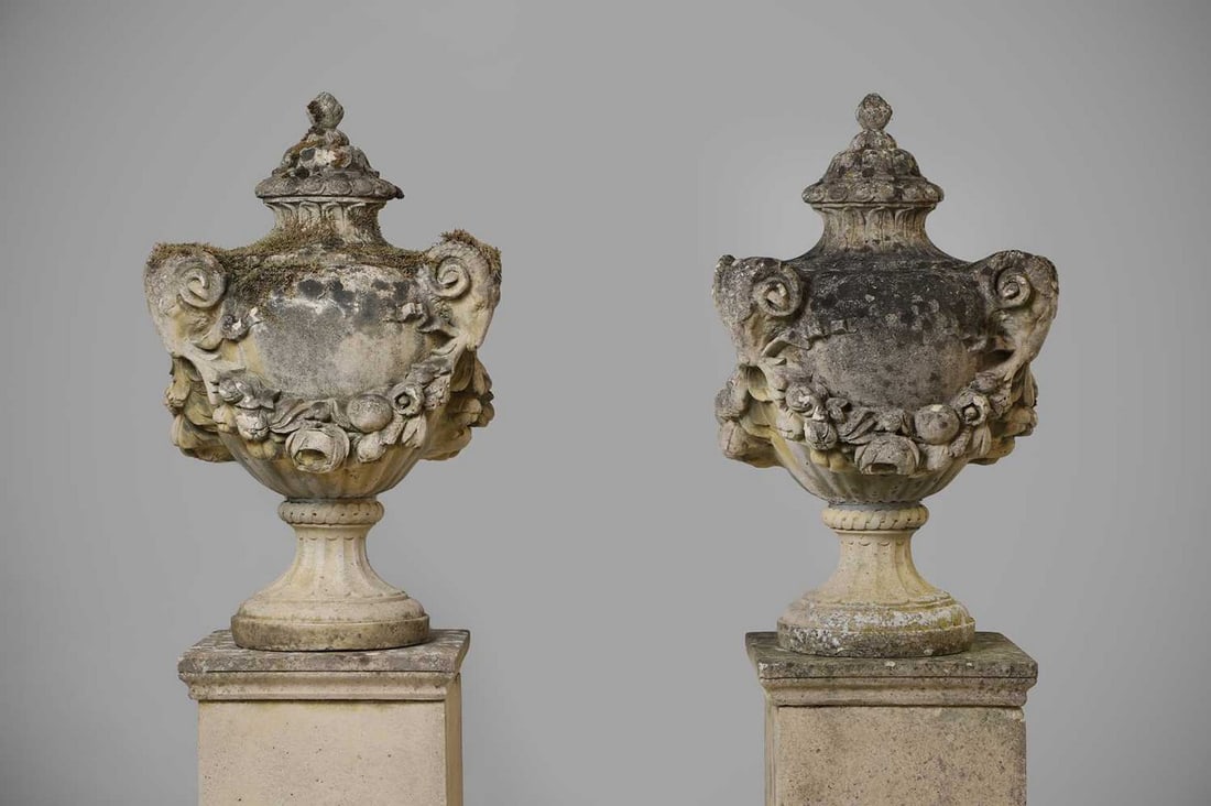 A pair of composition stone garden urns, early 20th century, (1 of 4)