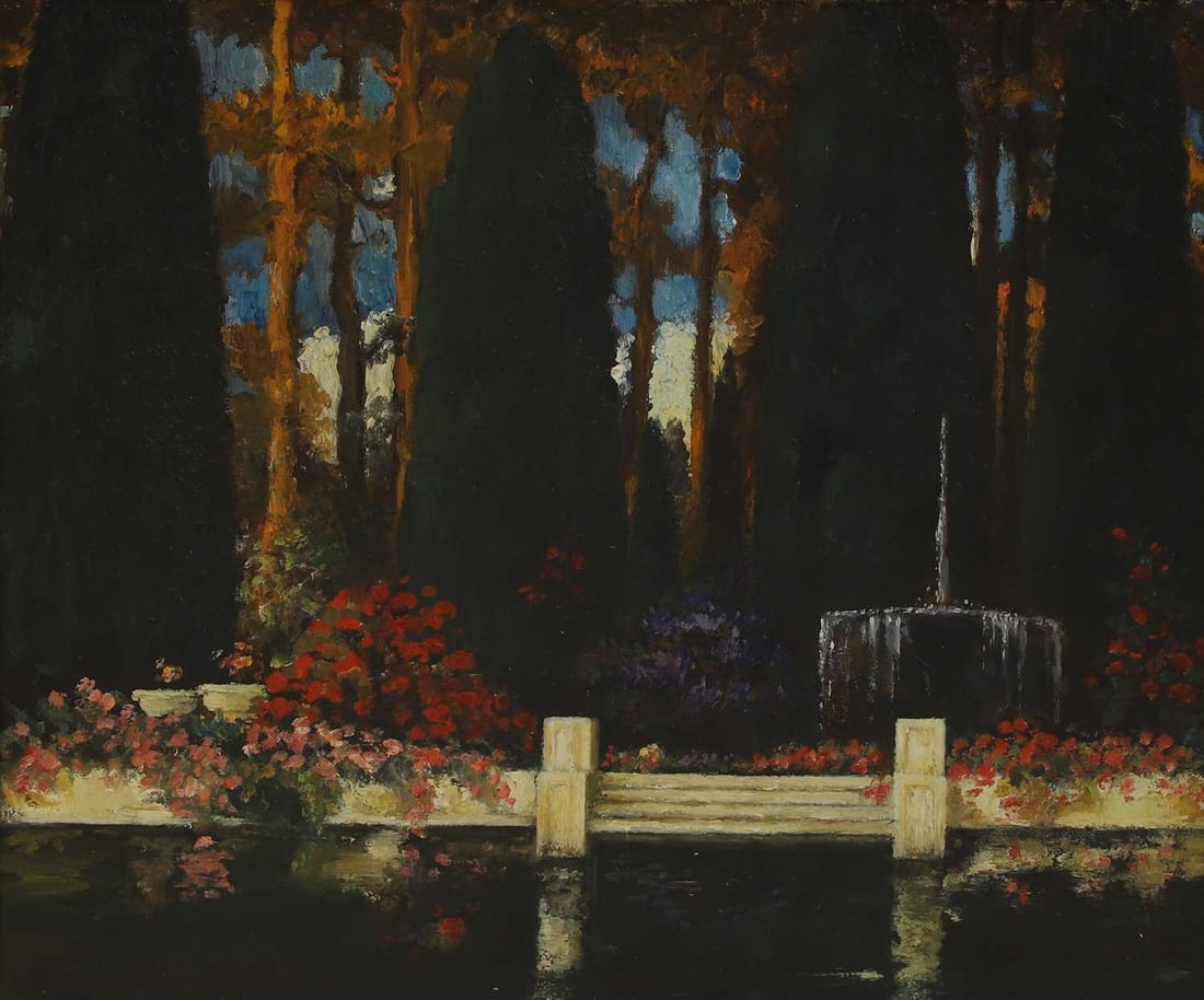 Thomas Edwin Mostyn (British, 1864-1930) Garden with fountain (1 of 18)