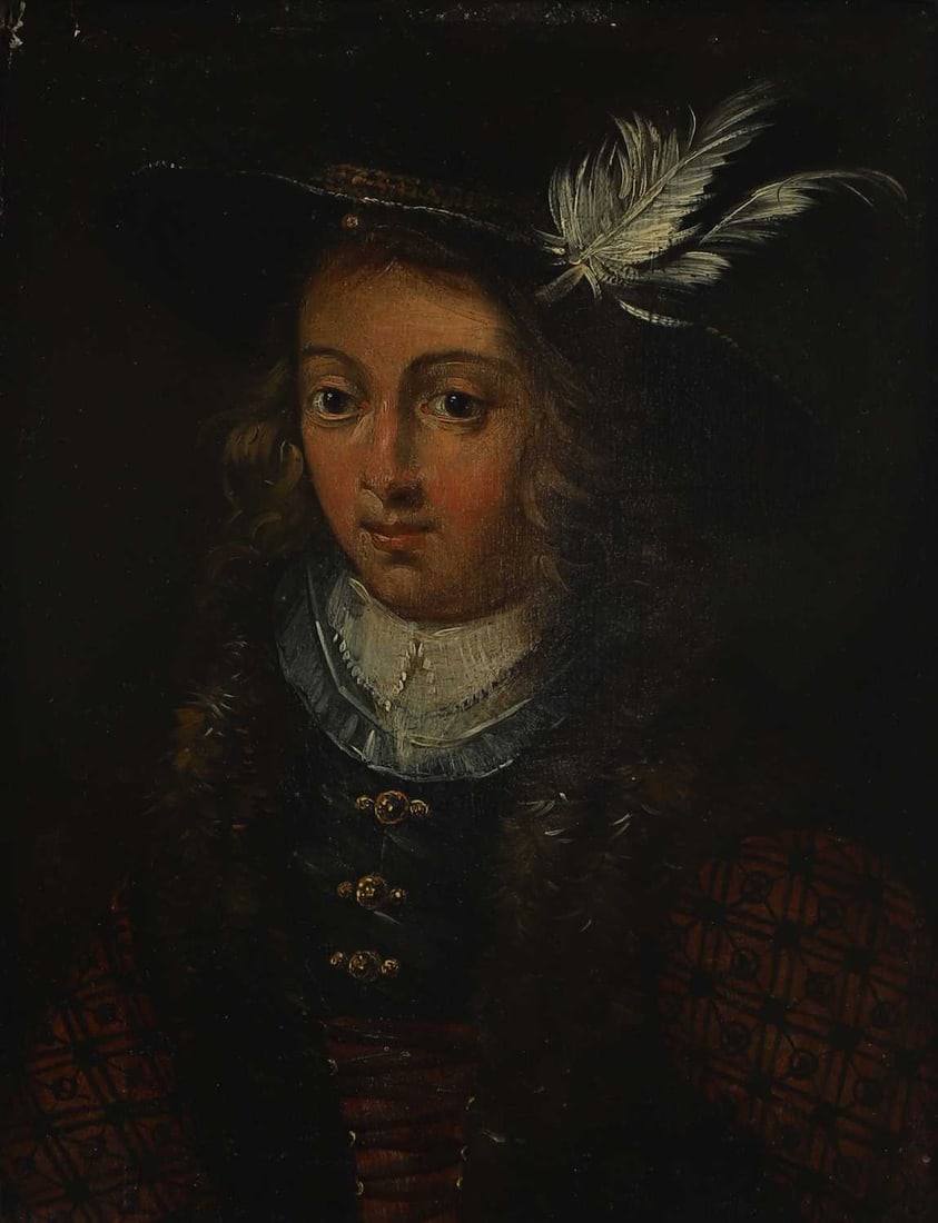 Manner of Ary de Vois Portrait of a young man, half-length, in a fur-trimmed doublet and feathered c (1 of 3)