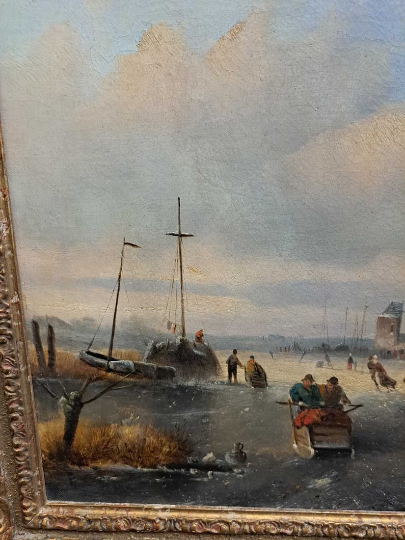 Jan Jacob Spohler (Dutch, 1811-1866) A winter landscape with figures on a frozen river - 14