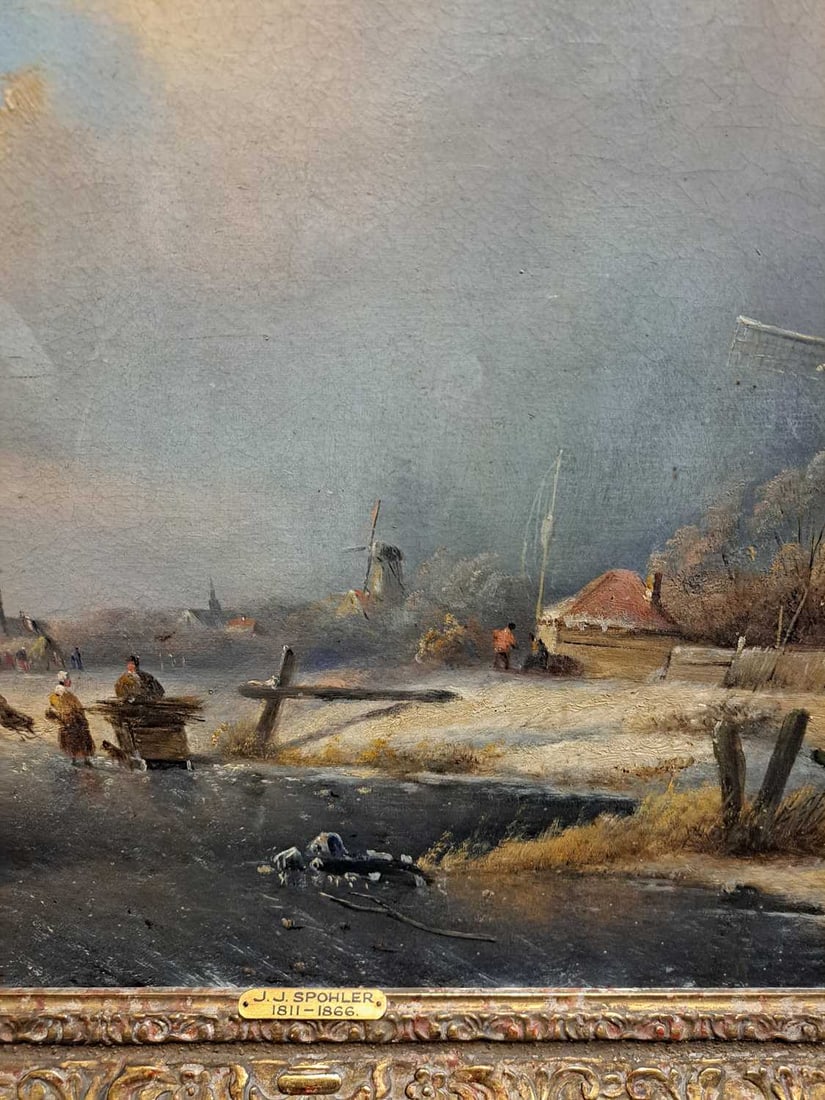 Jan Jacob Spohler (Dutch, 1811-1866) A winter landscape with figures on a frozen river - 16