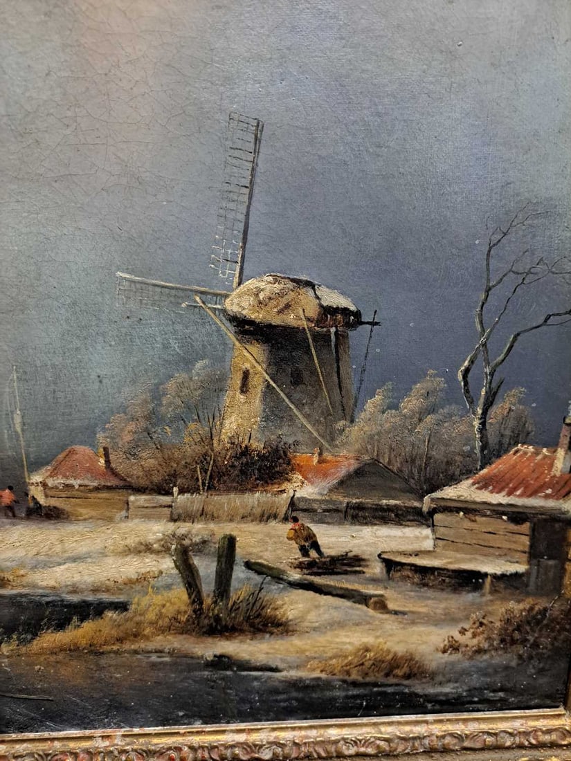 Jan Jacob Spohler (Dutch, 1811-1866) A winter landscape with figures on a frozen river - 18