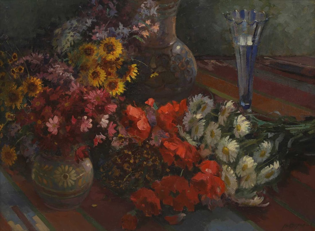 Vasily Sergeyevich Orlov (Russian, 1910-2010) 'Daisies, Poppies and Chamomile', 1953 (1 of 4)