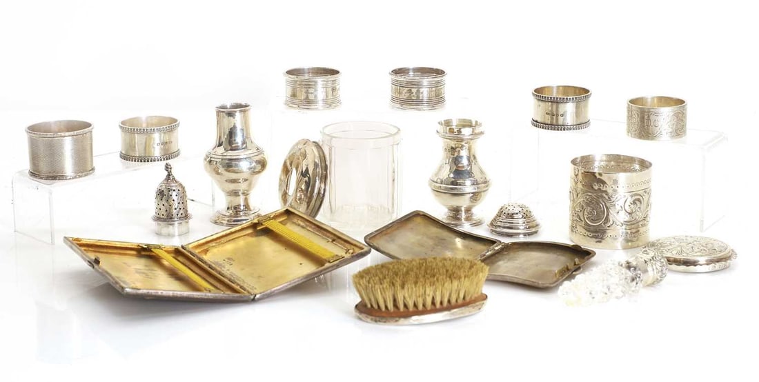 A collection of silver table items, - 2