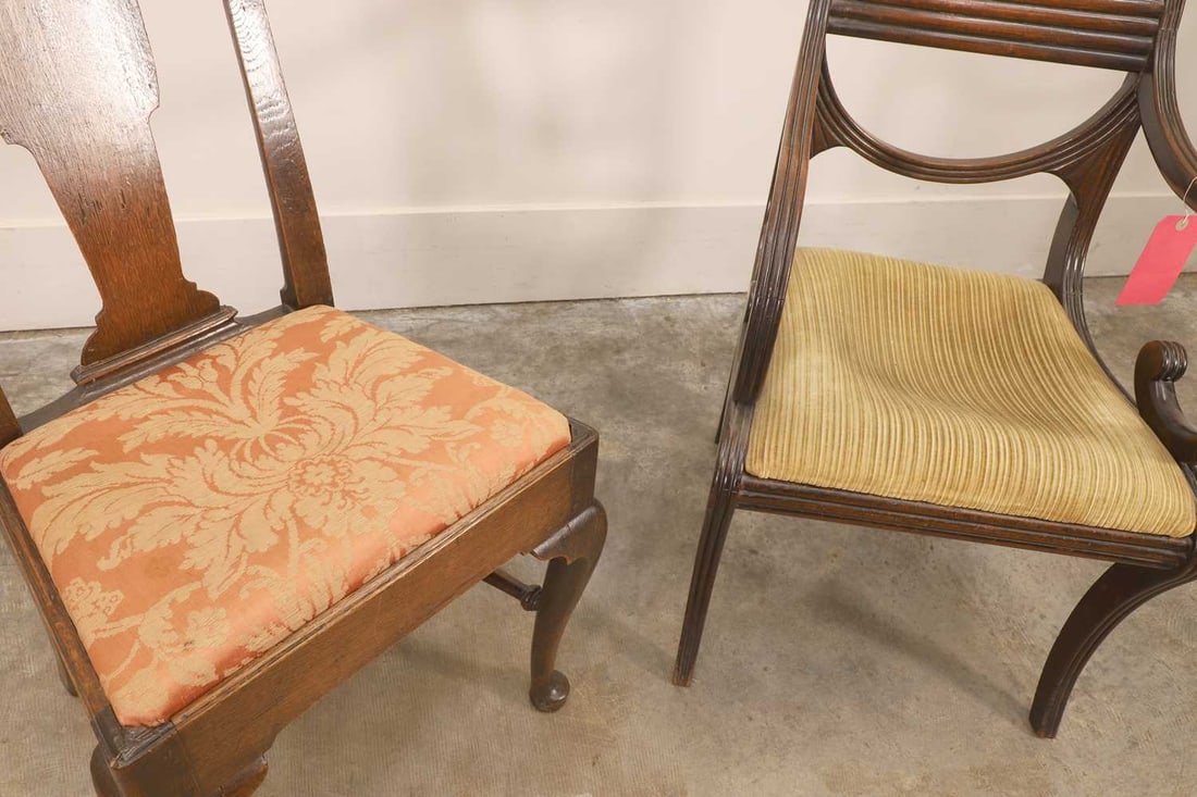 A Queen Anne style oak side chair and a Regency elbow chair, 19th century, - 2