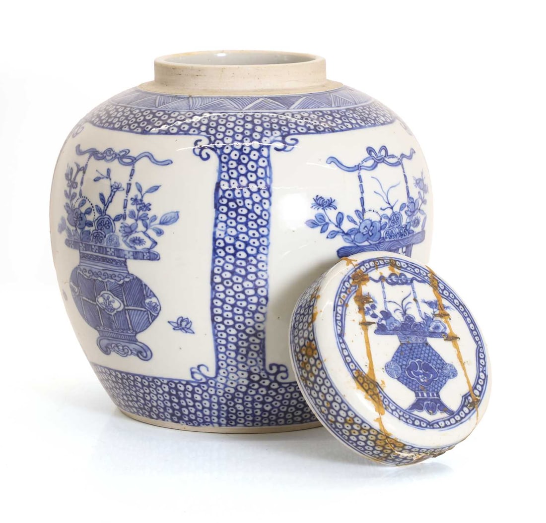 A Chinese blue and white jar and cover, 19th-20th century, - 2
