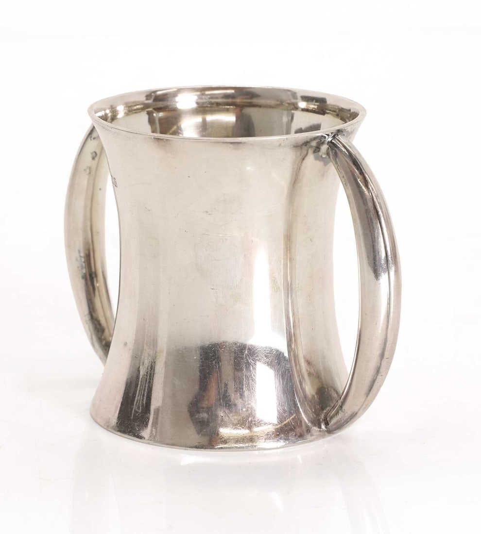 A silver twin handled christening mug, - 2