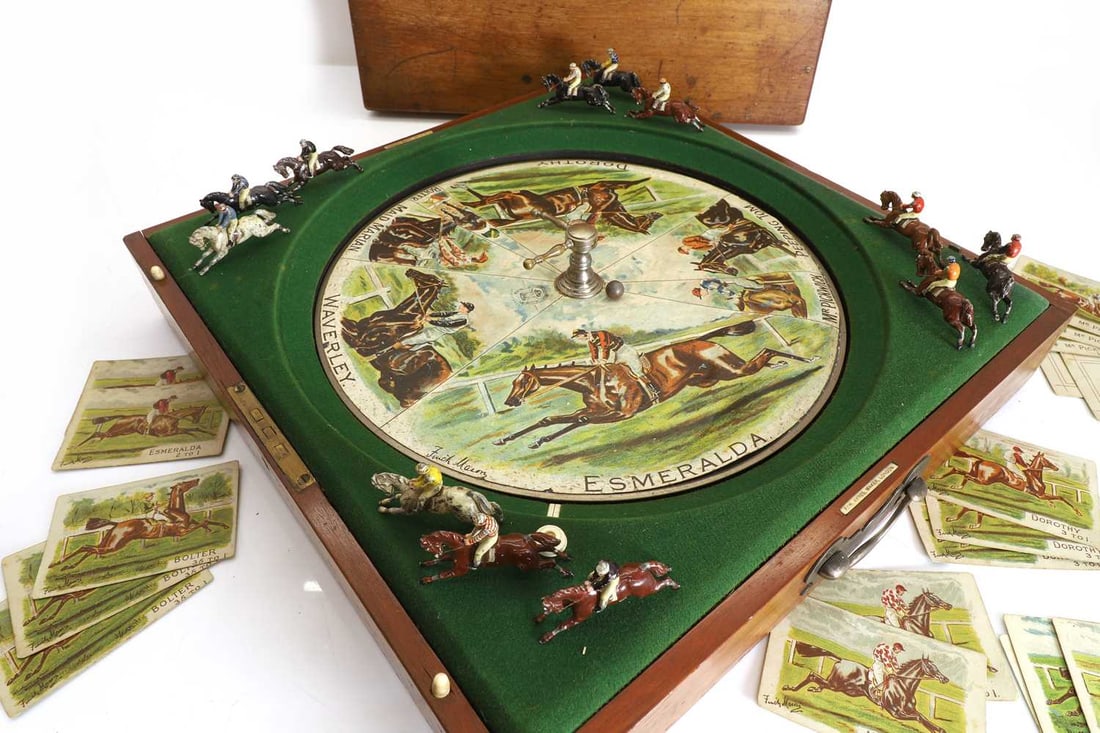F H Ayres, a mahogany cased 'Sandown' racing game, circa 1890-1910, - 2