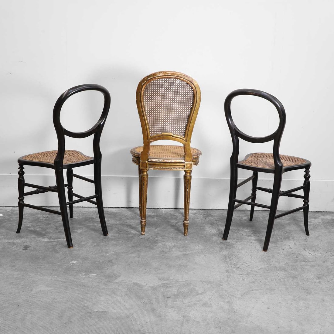 A pair of Victorian ebonised wood and mother-of-pearl side chairs, mid-19th century, - 2