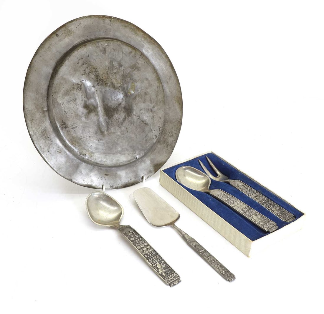 A pewter plate, - 2