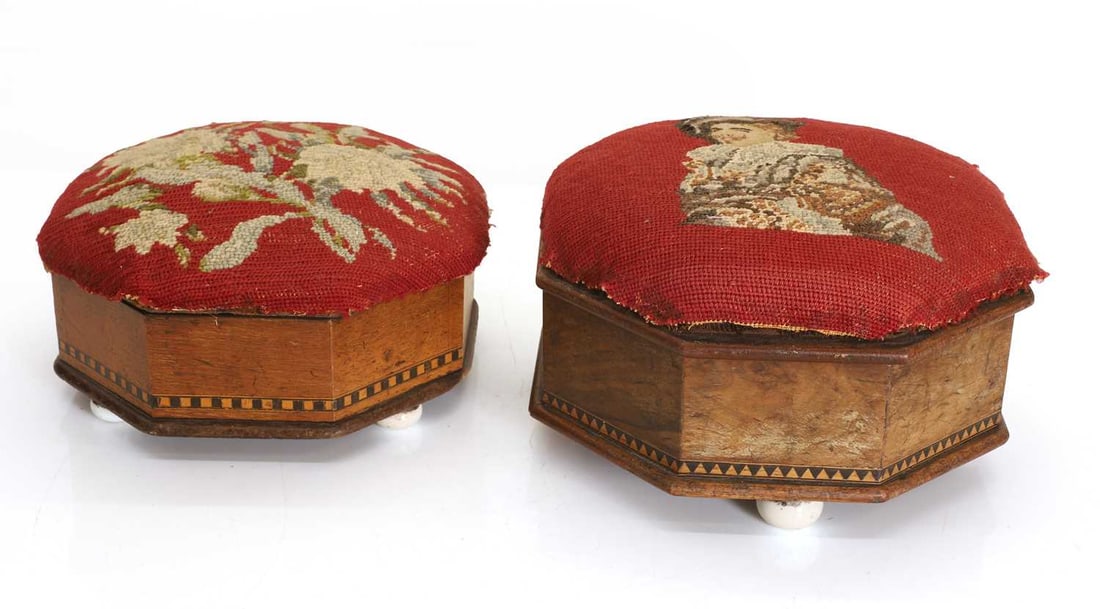 A pair of Victorian Tunbridgeware spittoons, 19th century, (1 of 2)