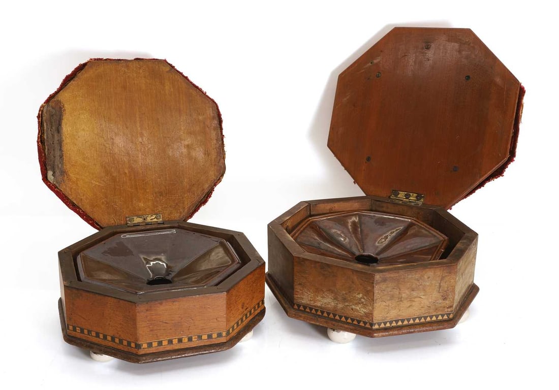 A pair of Victorian Tunbridgeware spittoons, 19th century, - 2