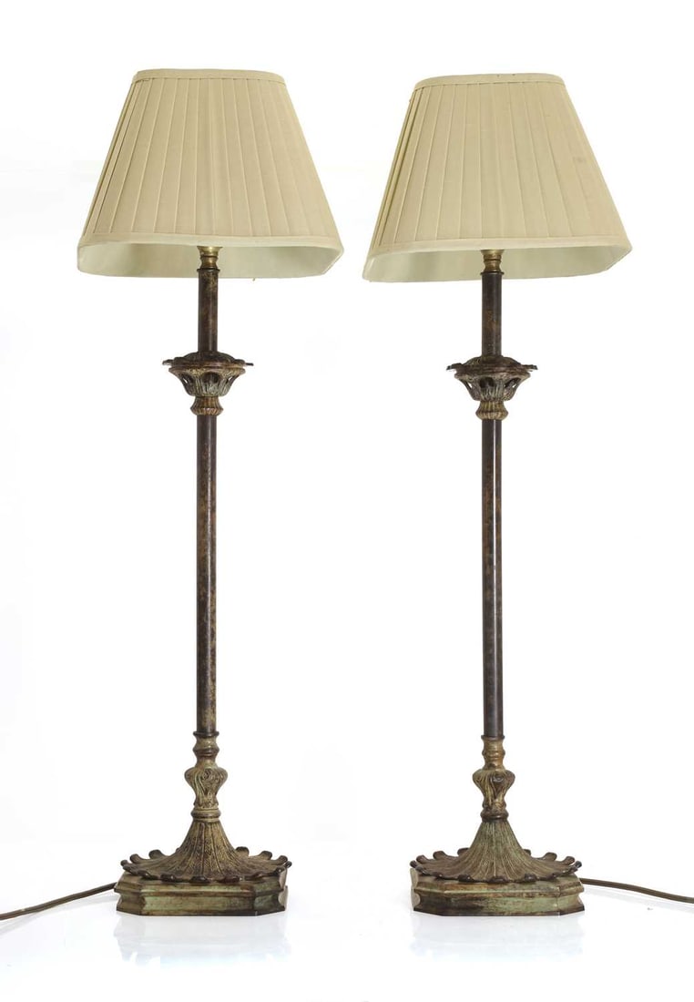 A pair of bronze table lamps, 20th century, (1 of 2)