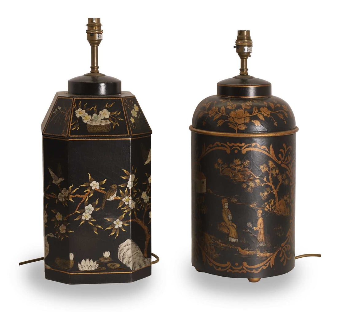A Chinese style lacquered tea canister lamp base, of recent manufacture, - 2