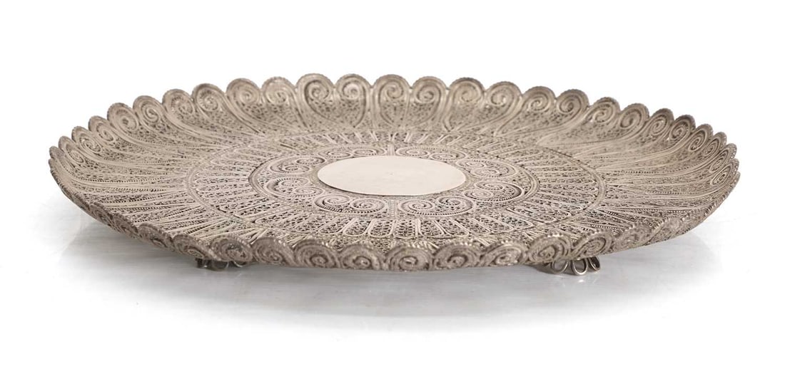 A silver filigree dish or comport, unmarked, tests silver, - 2
