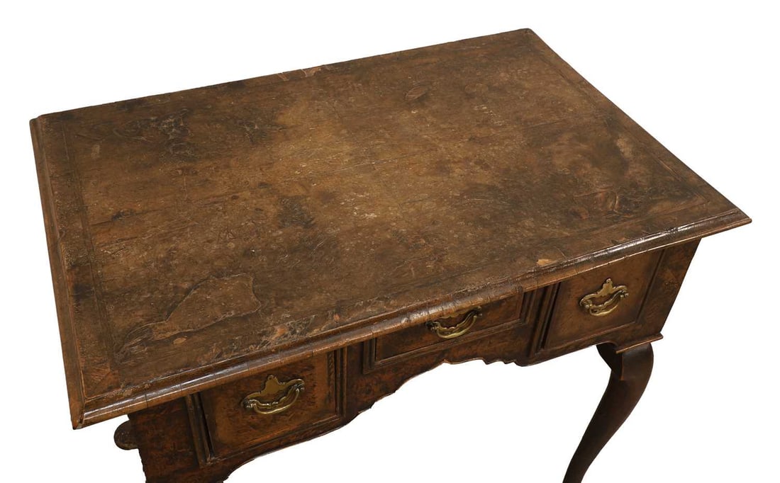 A George II figured walnut side table, second quarter of the 18th century with later additions, - 2