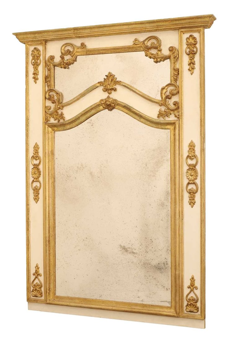 A Louis XVI-style painted and parcel-gilt wooden pier mirror, of recent manufacture, (1 of 1)