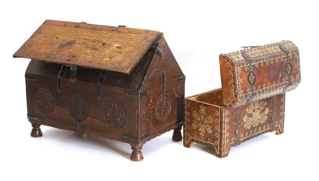A carved Indian dowry chest, circa 1900, - 2
