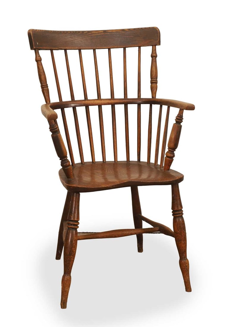 A stick back Windsor chair, early 19th century,: A stick back Windsor chair, early 19th century, the saddled seat raised on turned stretchered legs 55cm wide, 44cm deep, 96cm high Provenance: The contents of Thornton House, Clare.