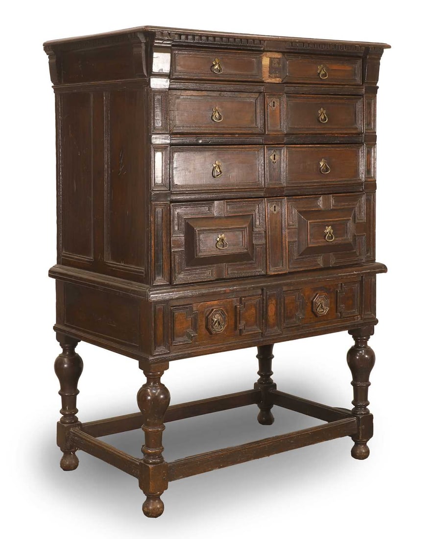 A James II oak chest on stand, late 17th century, - 2