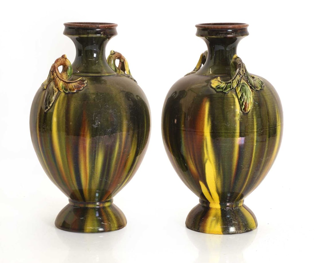A pair of pottery vases, possibly Burmantofts, circa 1890, - 2