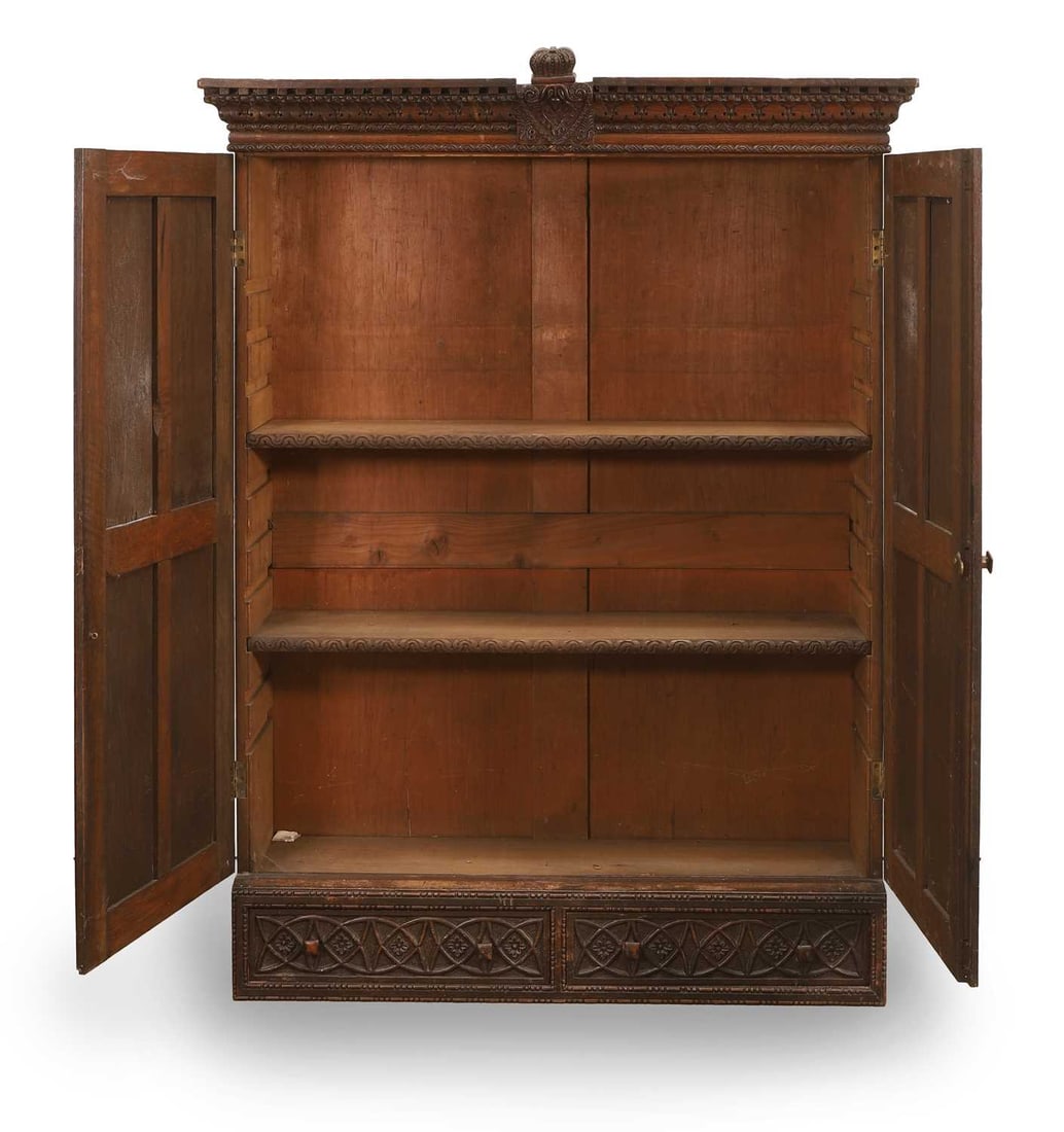 A Gothic carved cupboard, 19th century, French, - 2