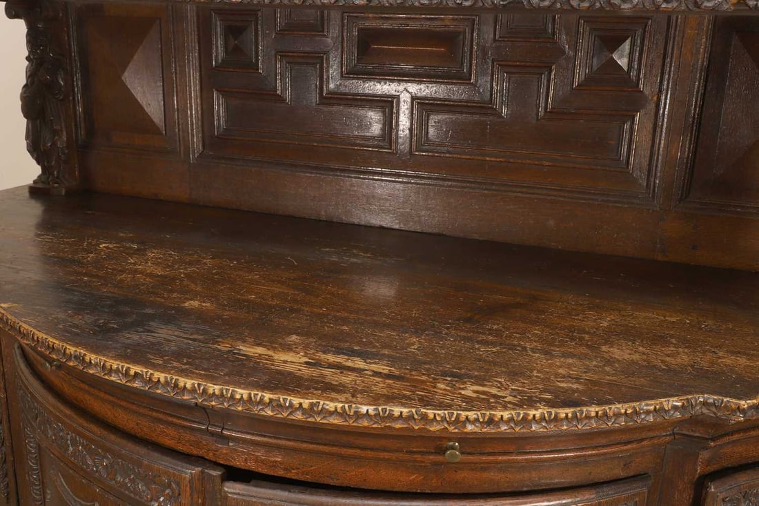 A Renaissance-style carved oak and beech dresser, 19th century, but possibly incorporating some earl - 3