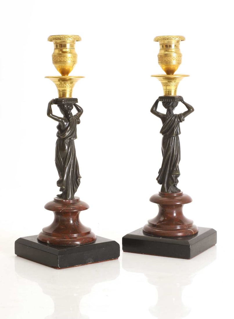 A pair of bronze and ormolu candlesticks, 20th century - 2