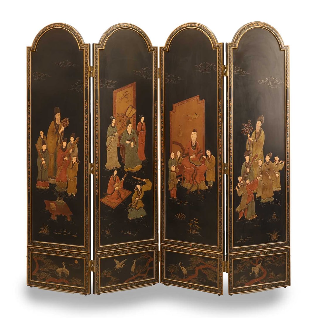 A fourfold lacquered screen, Korean, of recent manufacture, (1 of 2)