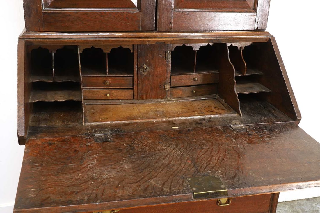 An oak double top bureau bookcase, early 18th century, - 2
