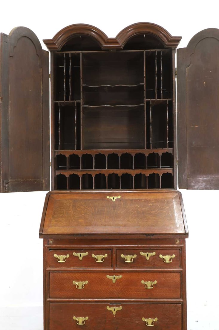 An oak double top bureau bookcase, early 18th century, - 3