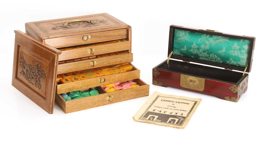 A Chinese teak and sandalwood cased Mahjong set, 20th century, (1 of 1)