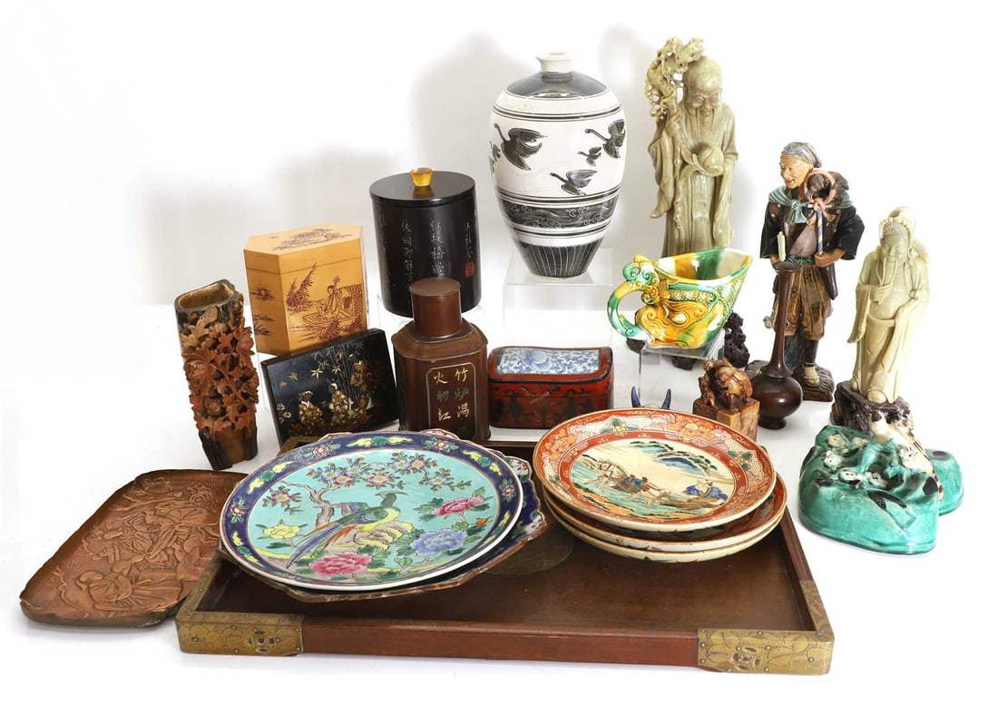 A collection of Chinese and Japanese porcelain, ceramics and soapstone, 20th century, (1 of 1)