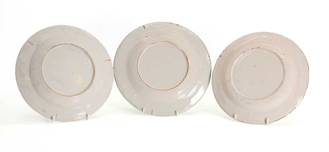 Three English Delft plates, mid 18th century, - 2