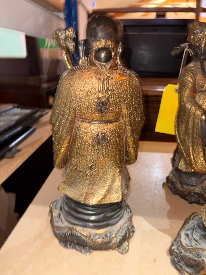 Three Chinese gilt-brass figures of of 'Lu', 'Fu' and 'Shou', early 20th century, - 8