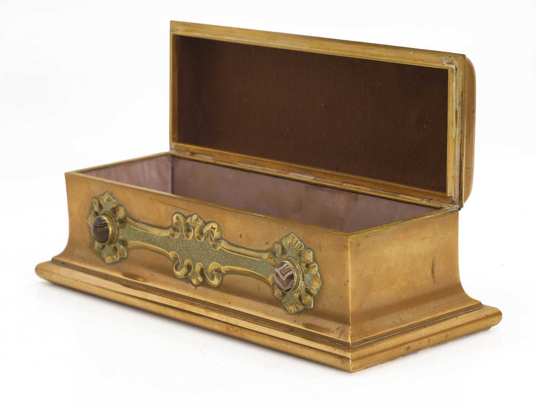 A Victorian brass and hardstone mounted desk box, circa 1870, - 2