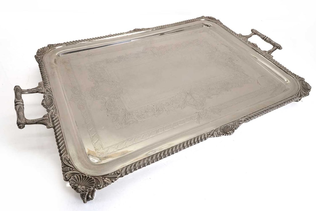 A two handled silver tray, - 2