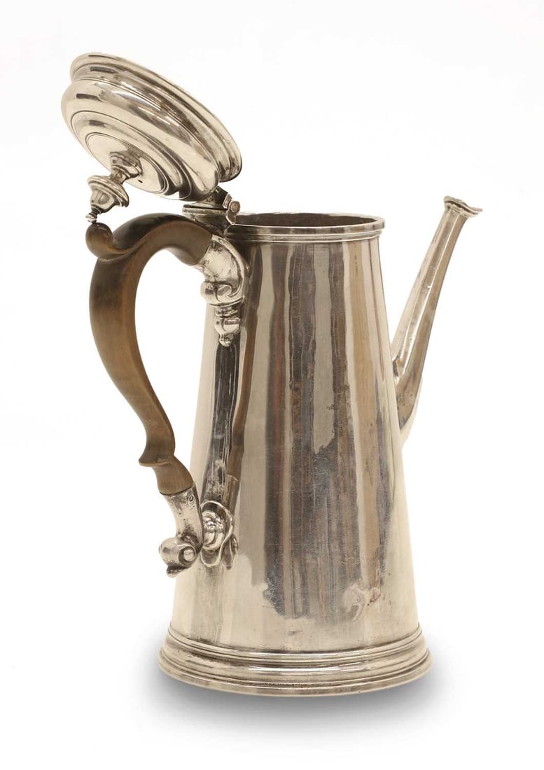 A George II silver coffee pot, mid 18th century, marks worn, by Francis Spilsbury I, - 2