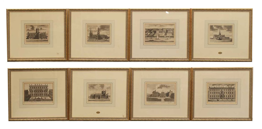 A set of eight architectural engravings 18th Century: A set of eight architectural engravings 18th Century each within a gilt frame 51cm x 45cm overall 8