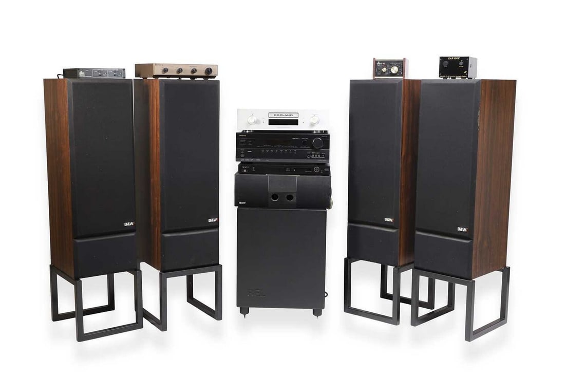 A Hi-Fi & Home Entertainment system,: A Hi-Fi & Home Entertainment system, comprising 4 x Bower & Wilkins DM330 floor standing loudspeakers, 1 x Bower & Wilkins 2000 IFS, 1 x REL Acoustic Ltd Strata 60 watt mos-fet sub bass speaker system