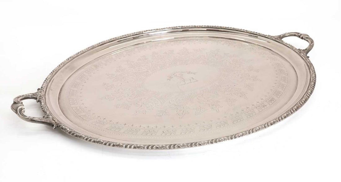 A silver-plated two-handled tray, 20th century, (1 of 2)