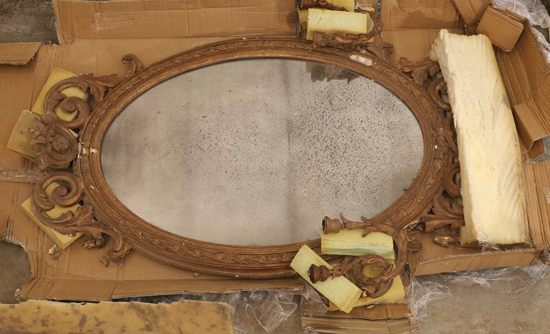 An oval giltwood and gesso mirror, - 2