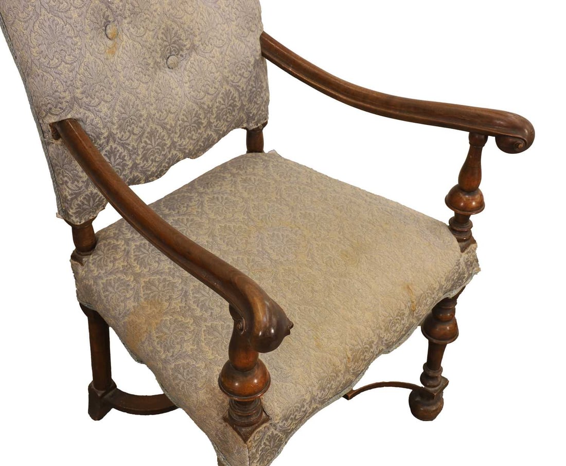 A walnut open armchair, - 2