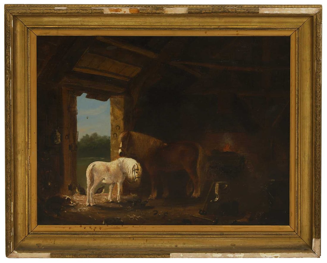 Edward Robert Smythe (British, 1810-1899) Horses waiting to be shoed - 2