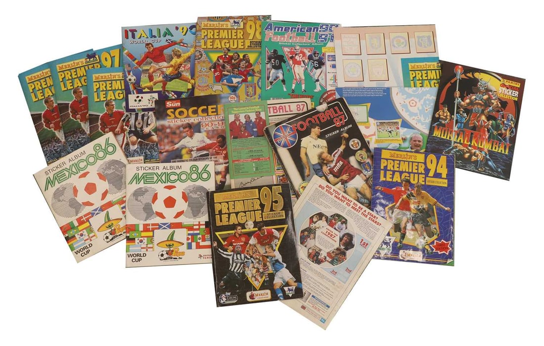 Two complete Panini 1986 Mexico World Cup sticker albums,: Two complete Panini 1986 Mexico World Cup sticker albums, together with other albums, some complete, two 'Football 87', 'Merlin's Premier League '94 and '95', and other incomplete football albums and