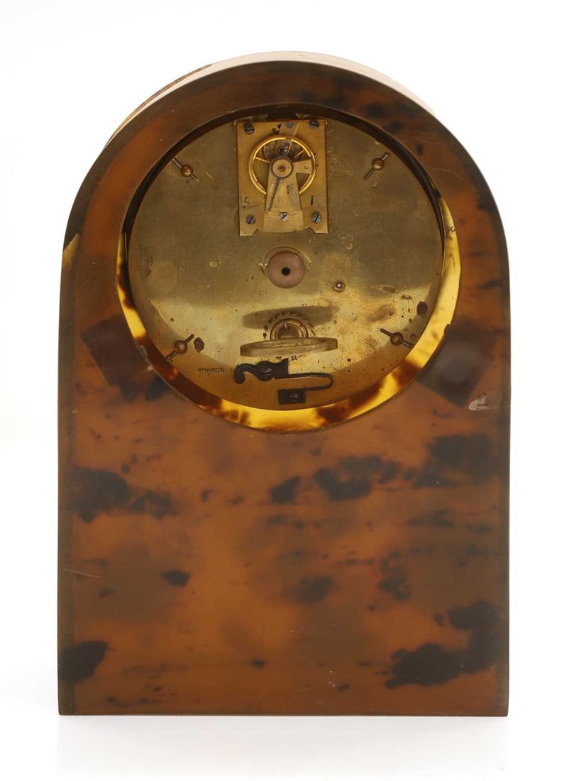 A French tortoiseshell and silver inlaid mantel clock, early 20th century, - 2