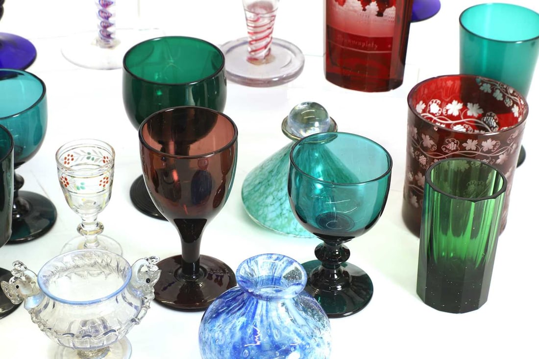 A collection of coloured glass items, 19th century and later, - 2